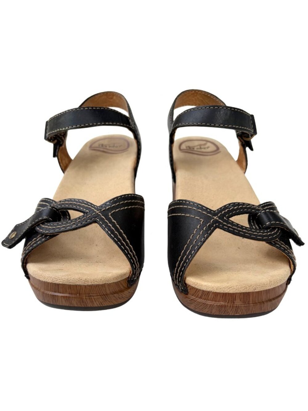 Dansko Sara Black Waxy Leather Strappy Wedge Sandals EU 36 US 5.5-6 Comfort